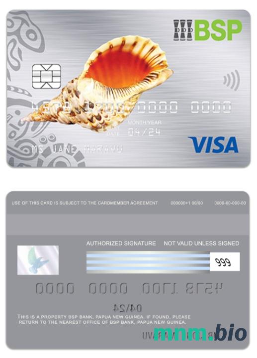 Papua New Guinea BSP Bank visa platyna karta przykład w formacie PSD